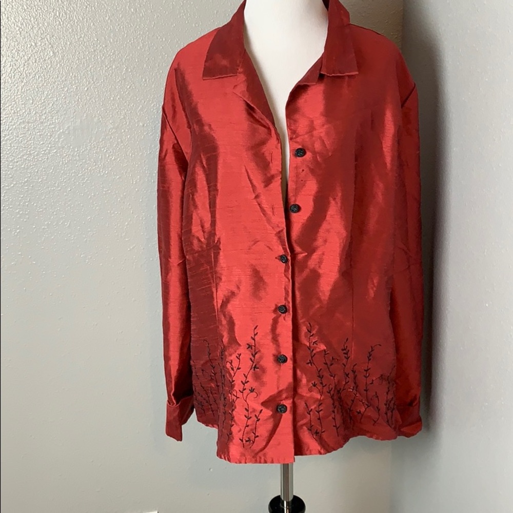 Red floral long sleeve blouse